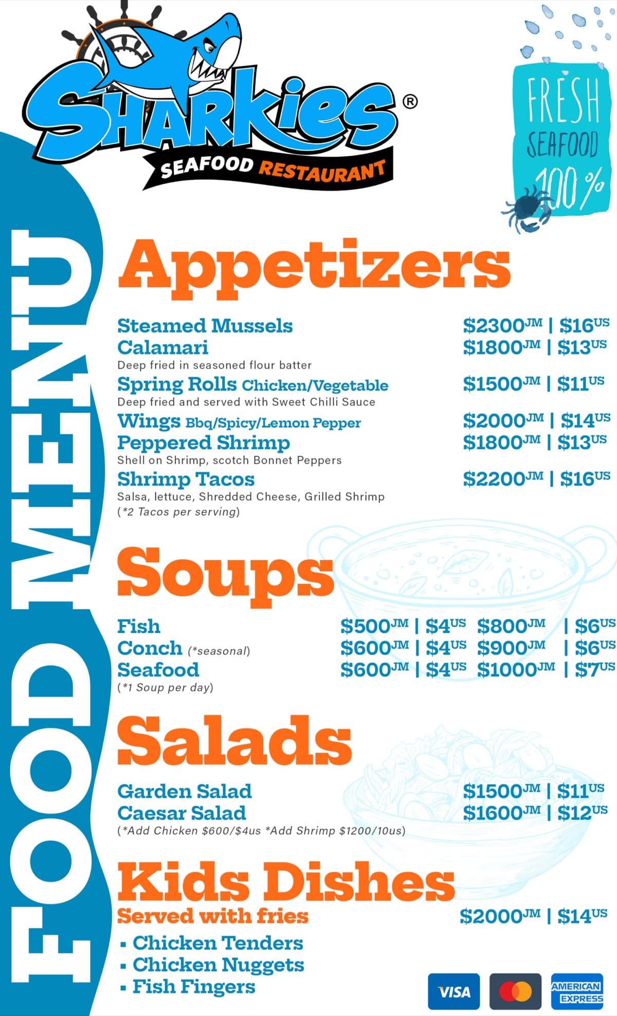 Sharkies Seafood Menu Page 1